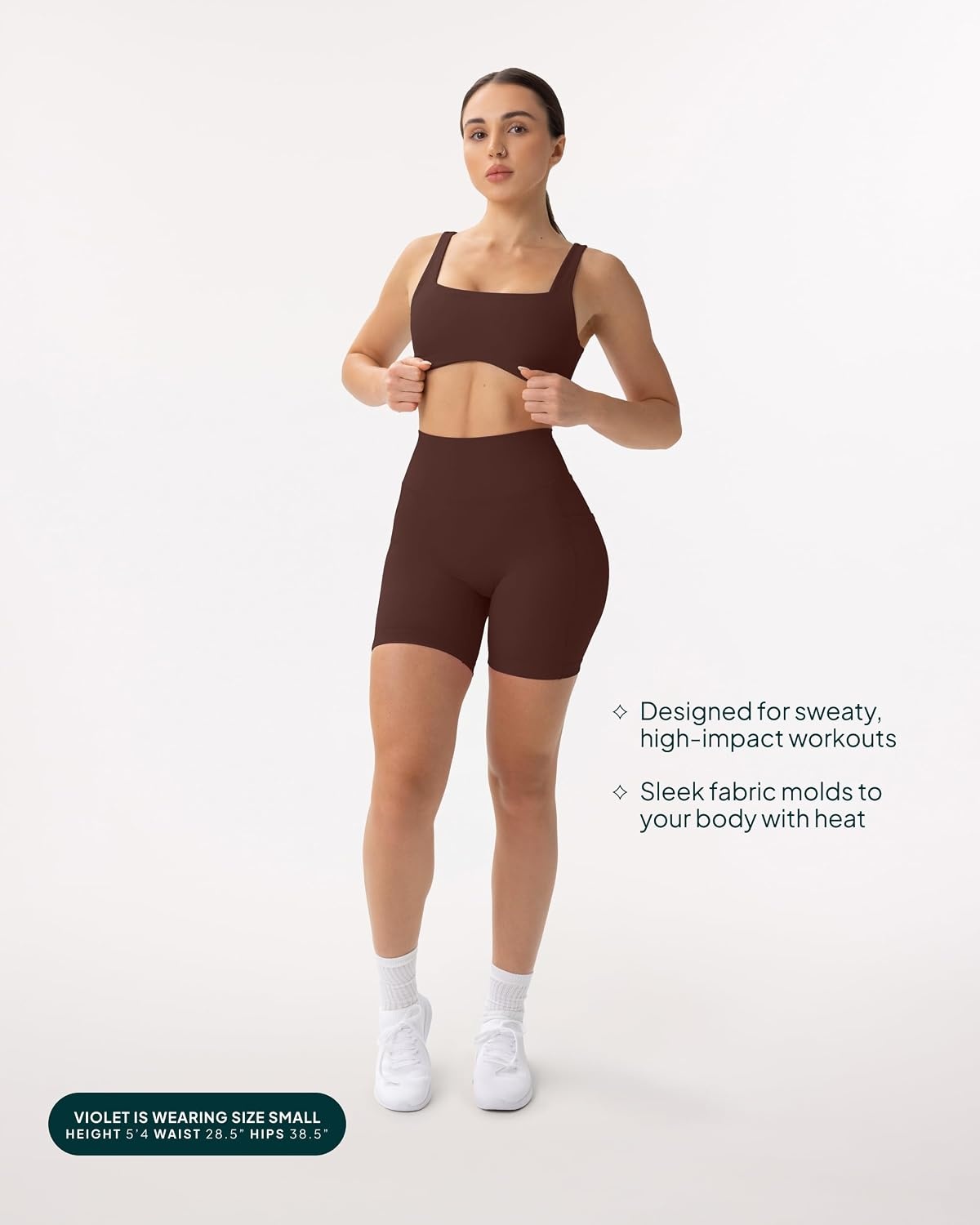 image:imagePAVOI ACTIVE Shorts with Pockets Compressive High Waisted Butt Sculpting 4 amp 6 Womens Biker Shorts HiPerform XXS to 3XCocoa