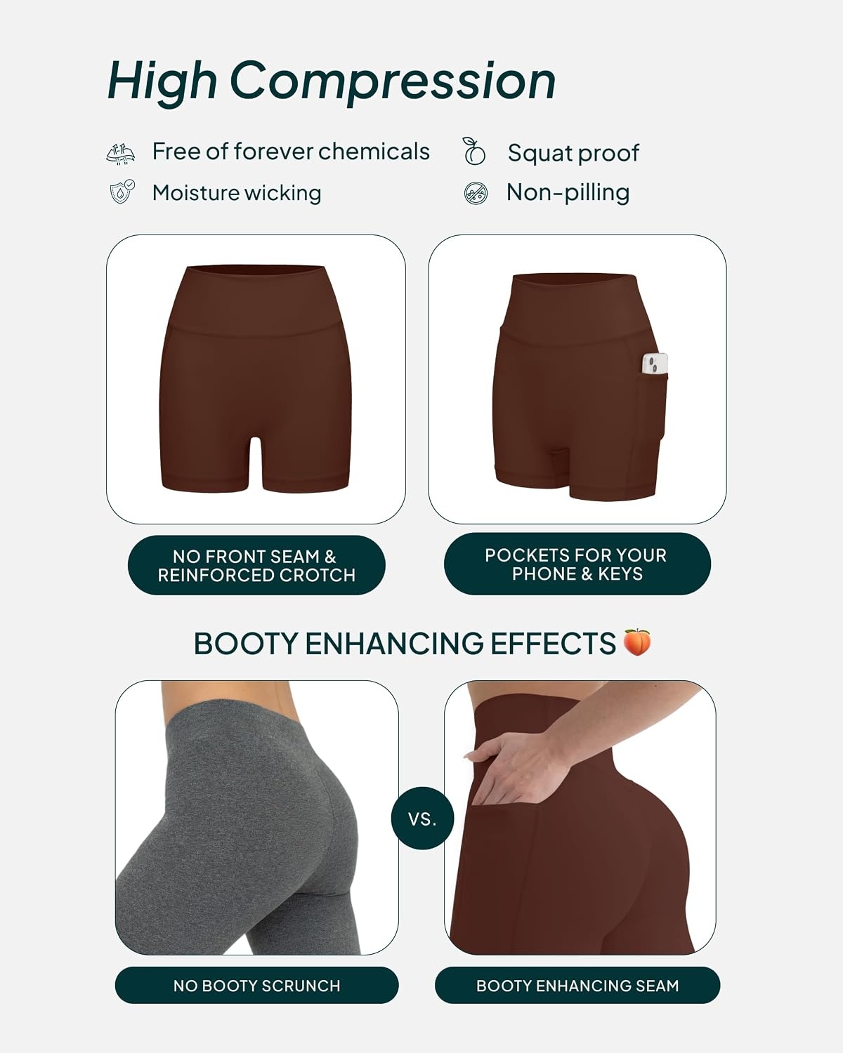 image:imagePAVOI ACTIVE Shorts with Pockets Compressive High Waisted Butt Sculpting 4 amp 6 Womens Biker Shorts HiPerform XXS to 3XCocoa