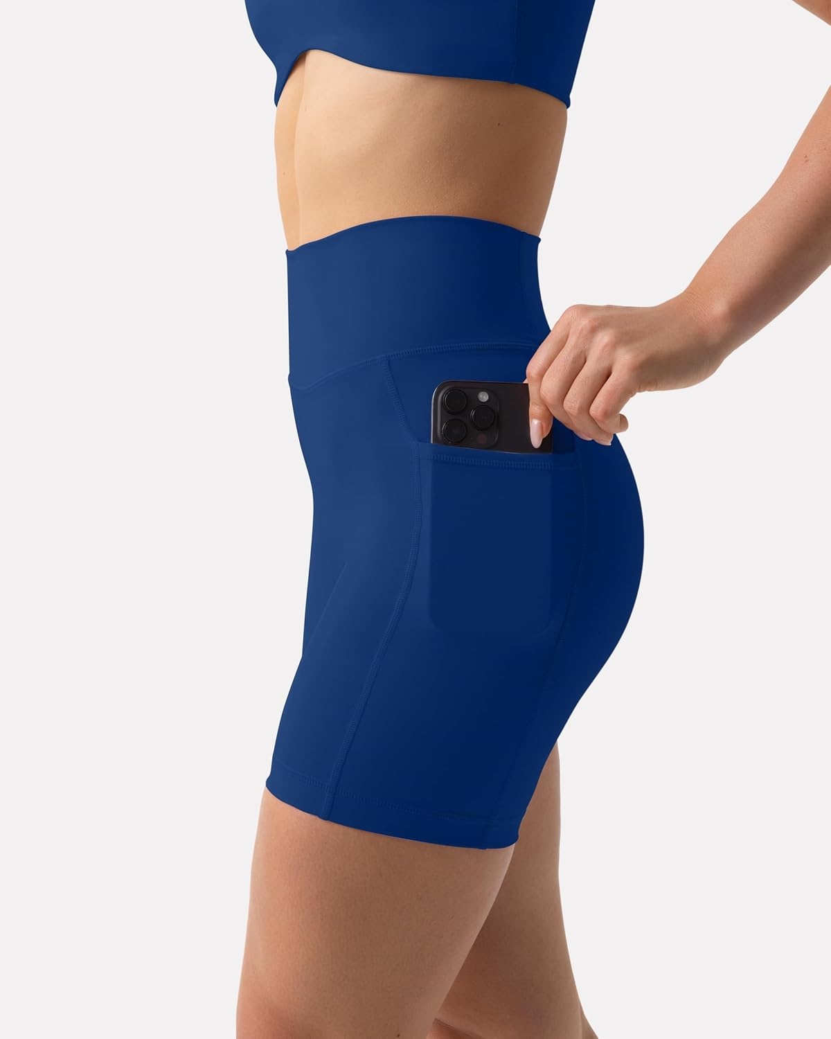 image:imagePAVOI ACTIVE Shorts with Pockets Compressive High Waisted Butt Sculpting 4 amp 6 Womens Biker Shorts HiPerform XXS to 3XIndigo
