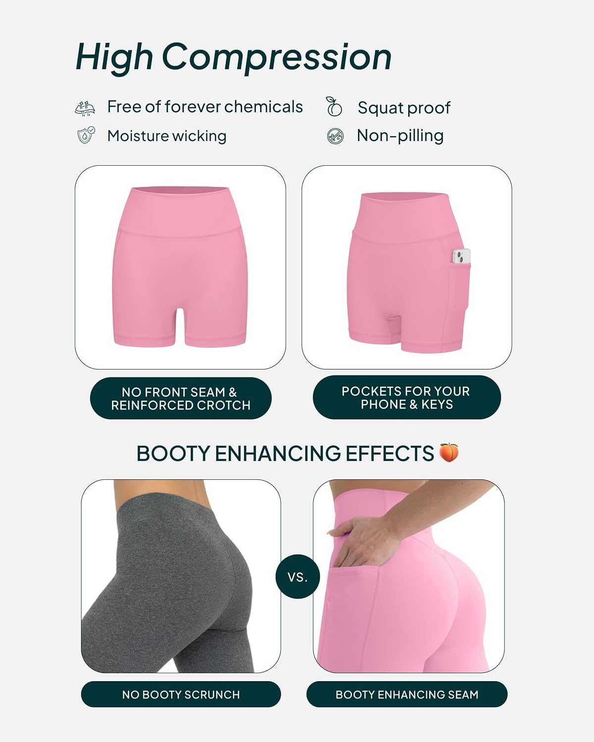image:imagePAVOI ACTIVE Shorts with Pockets Compressive High Waisted Butt Sculpting 4 amp 6 Womens Biker Shorts HiPerform XXS to 3XPetal