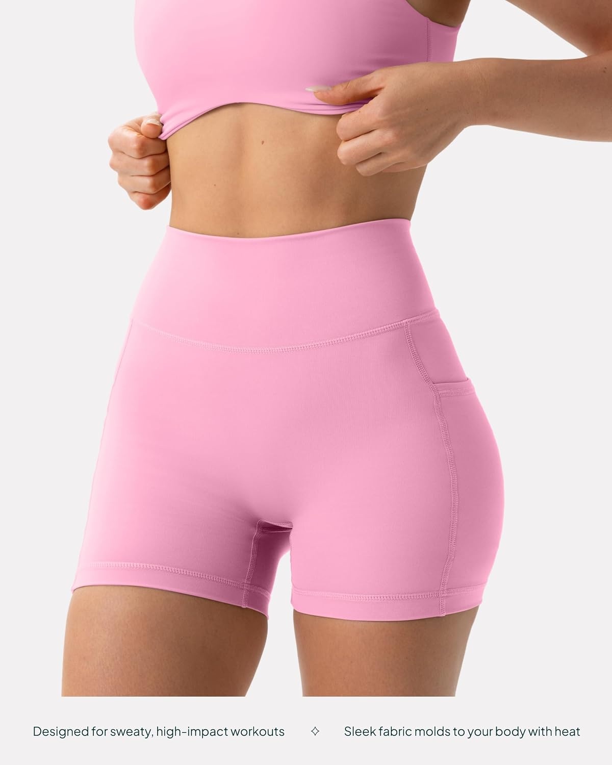 image:imagePAVOI ACTIVE Shorts with Pockets Compressive High Waisted Butt Sculpting 4 amp 6 Womens Biker Shorts HiPerform XXS to 3XPetal