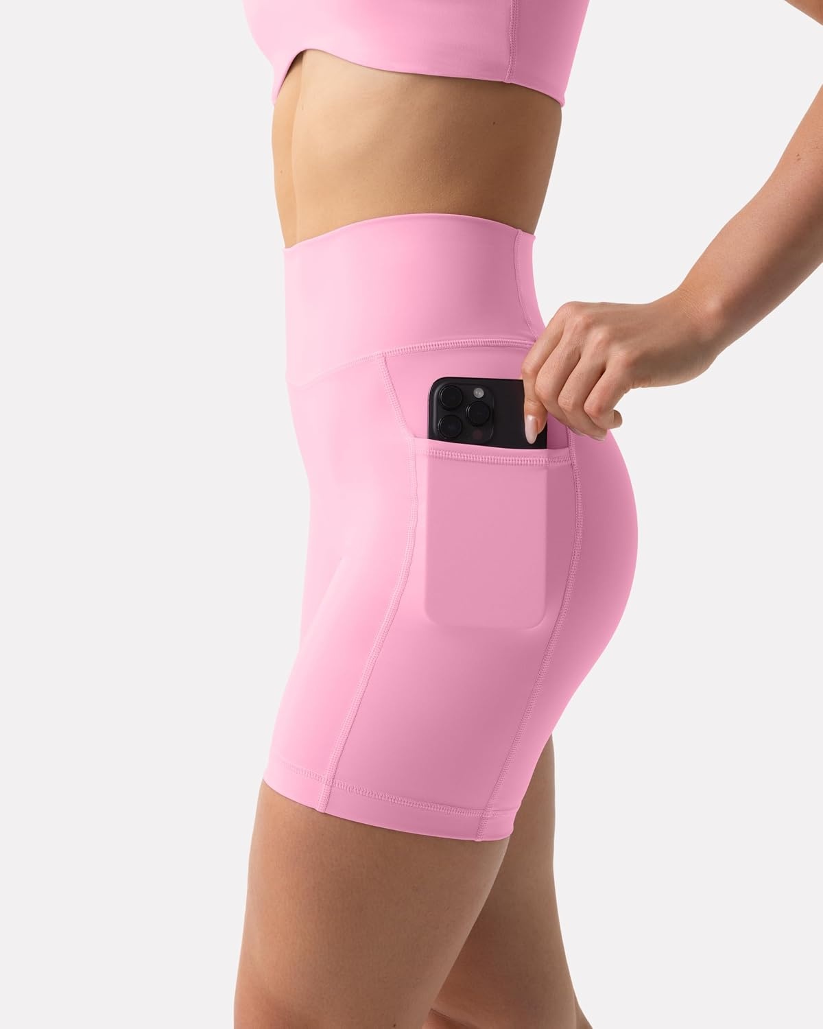 image:imagePAVOI ACTIVE Shorts with Pockets Compressive High Waisted Butt Sculpting 4 amp 6 Womens Biker Shorts HiPerform XXS to 3XPetal