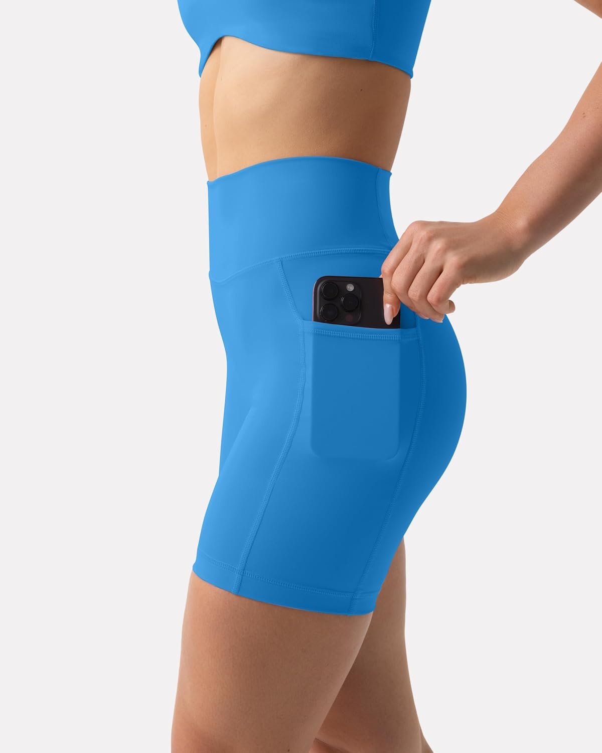 image:imagePAVOI ACTIVE Shorts with Pockets Compressive High Waisted Butt Sculpting 4 amp 6 Womens Biker Shorts HiPerform XXS to 3XRoyal Blue