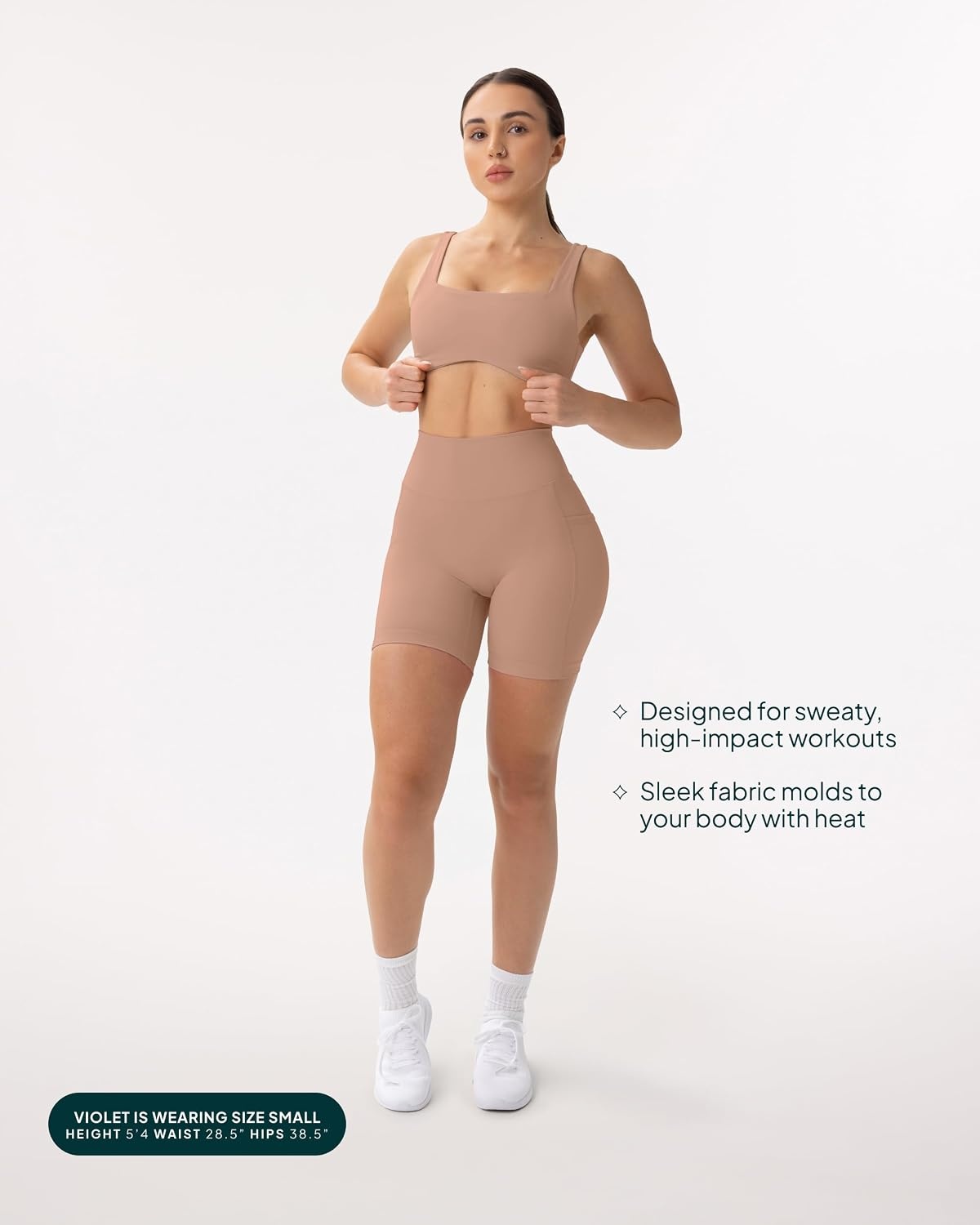image:imagePAVOI ACTIVE Shorts with Pockets Compressive High Waisted Butt Sculpting 4 amp 6 Womens Biker Shorts HiPerform XXS to 3XSienna