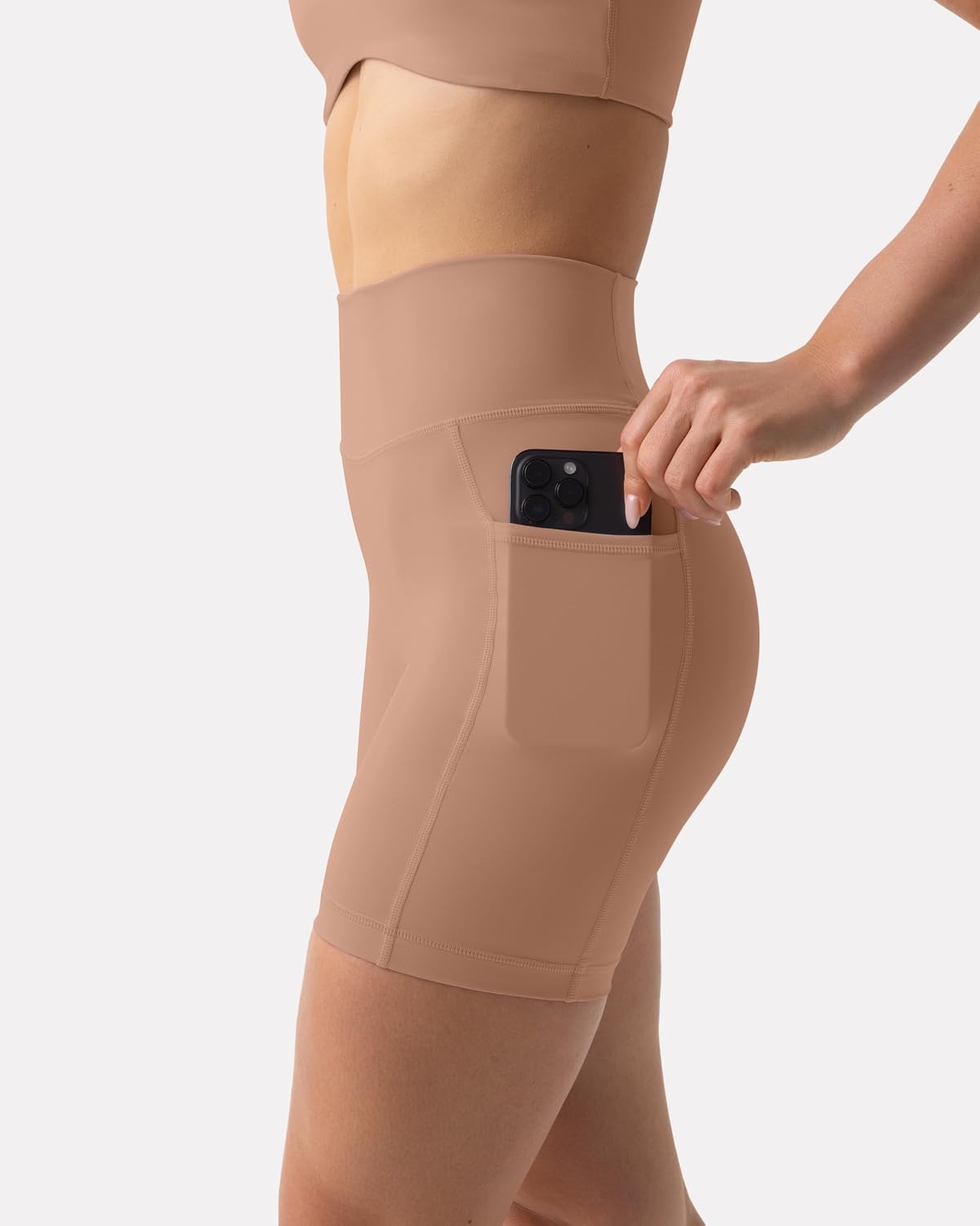 image:imagePAVOI ACTIVE Shorts with Pockets Compressive High Waisted Butt Sculpting 4 amp 6 Womens Biker Shorts HiPerform XXS to 3XSienna
