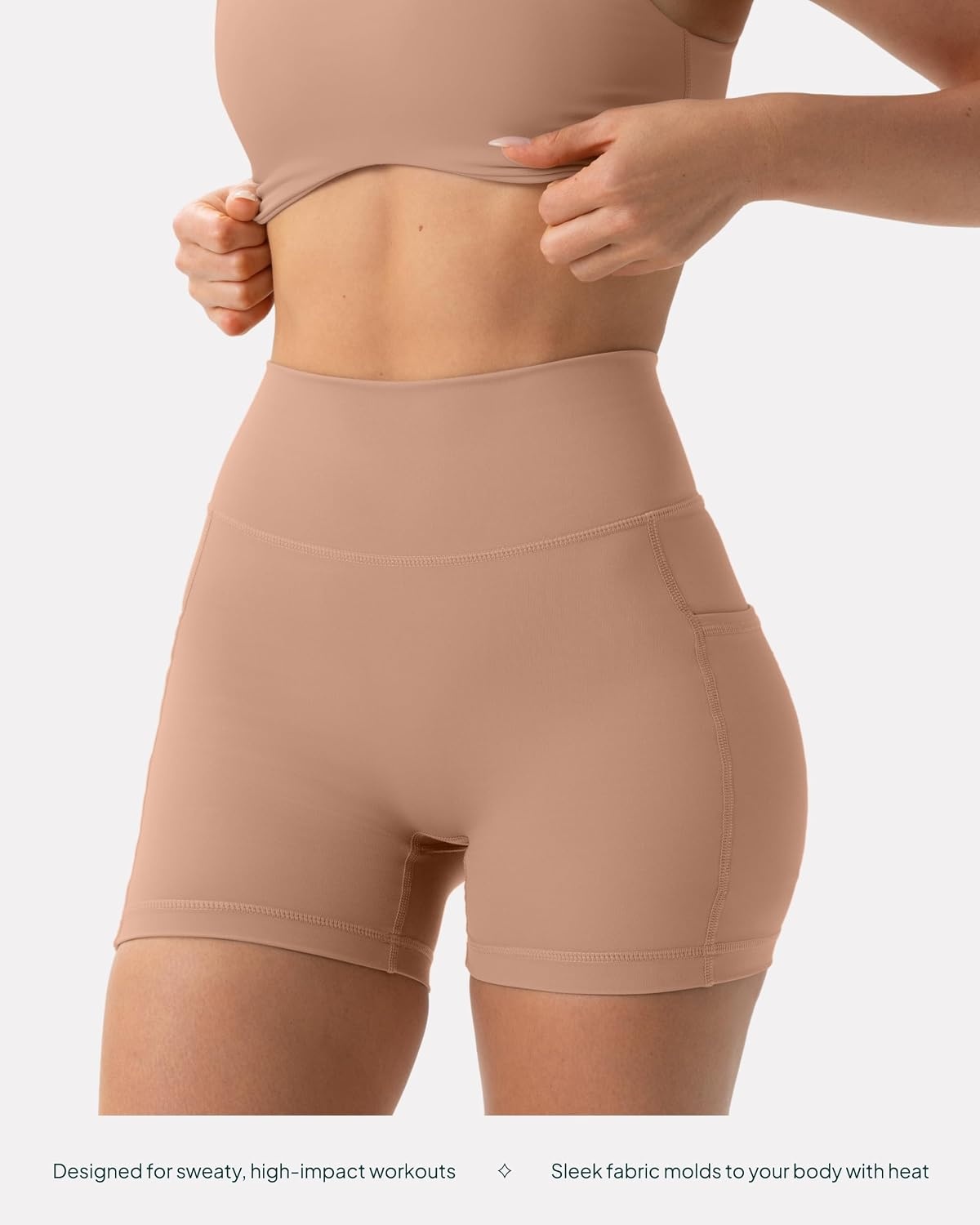 image:imagePAVOI ACTIVE Shorts with Pockets Compressive High Waisted Butt Sculpting 4 amp 6 Womens Biker Shorts HiPerform XXS to 3XSienna