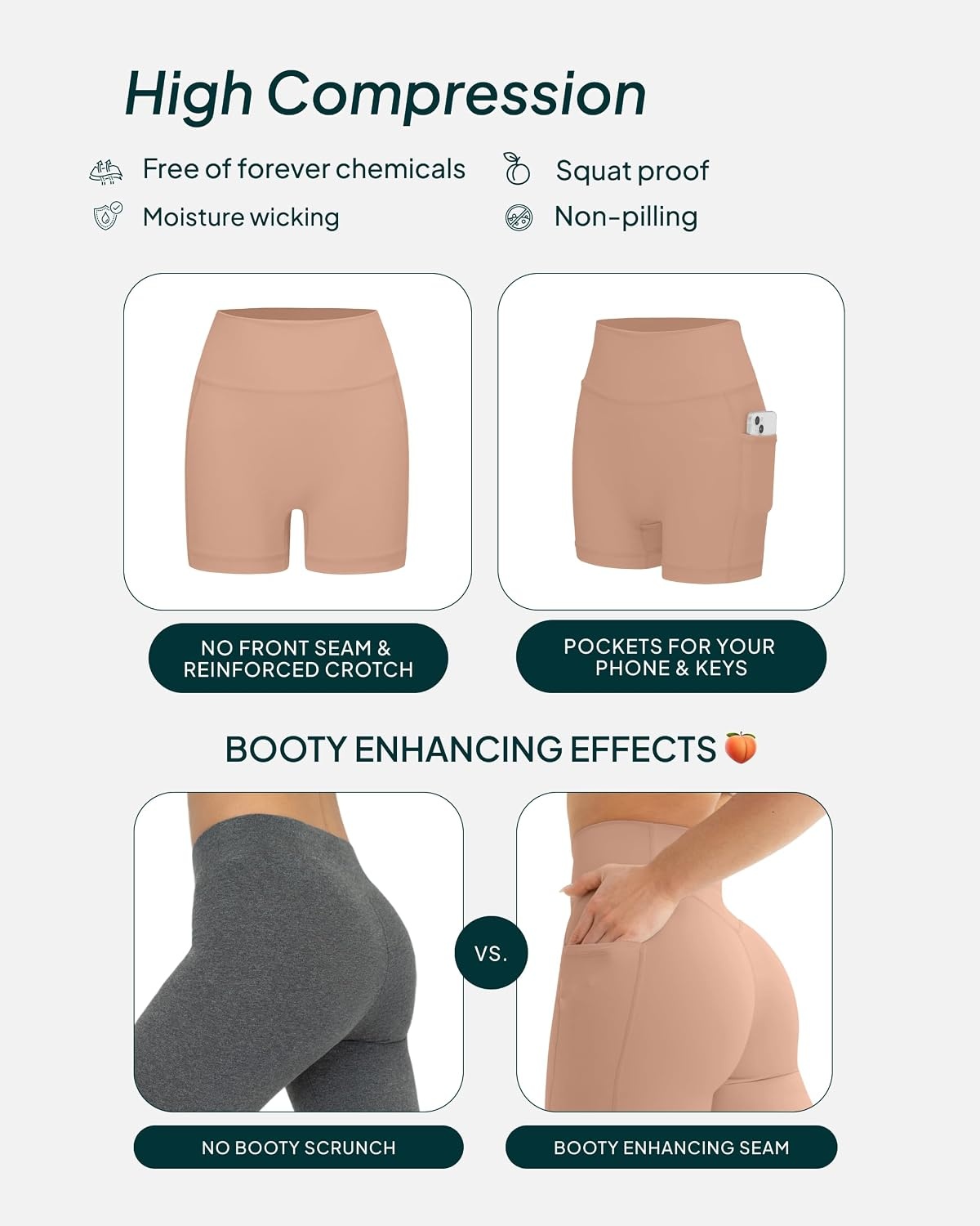 image:imagePAVOI ACTIVE Shorts with Pockets Compressive High Waisted Butt Sculpting 4 amp 6 Womens Biker Shorts HiPerform XXS to 3XSienna