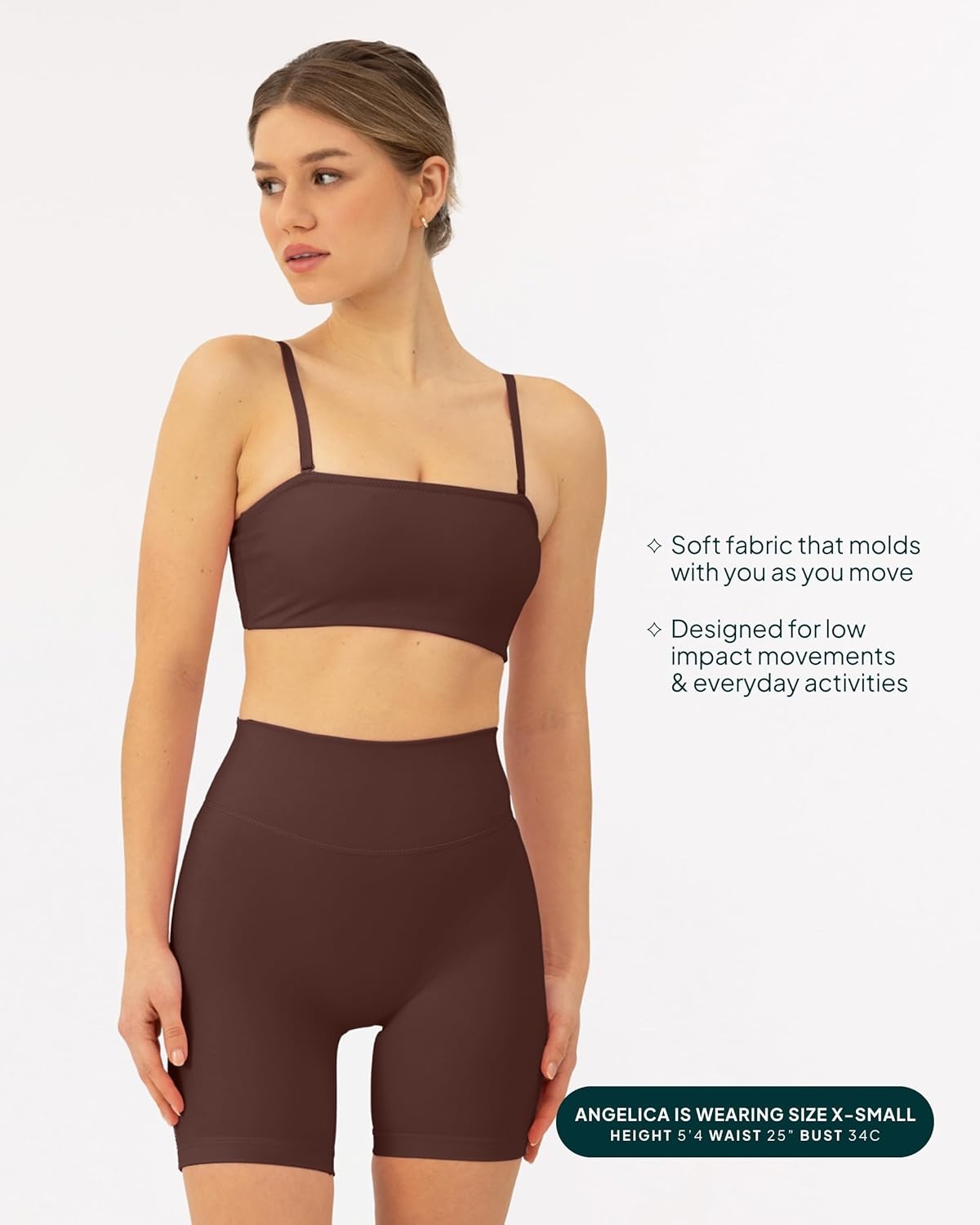 image:imagePAVOI ACTIVE Sports Bandeau Bras for Women Padded Low Support Workout Yoga Bandeau Bra with Convertible Straps FlexFlowCocoa