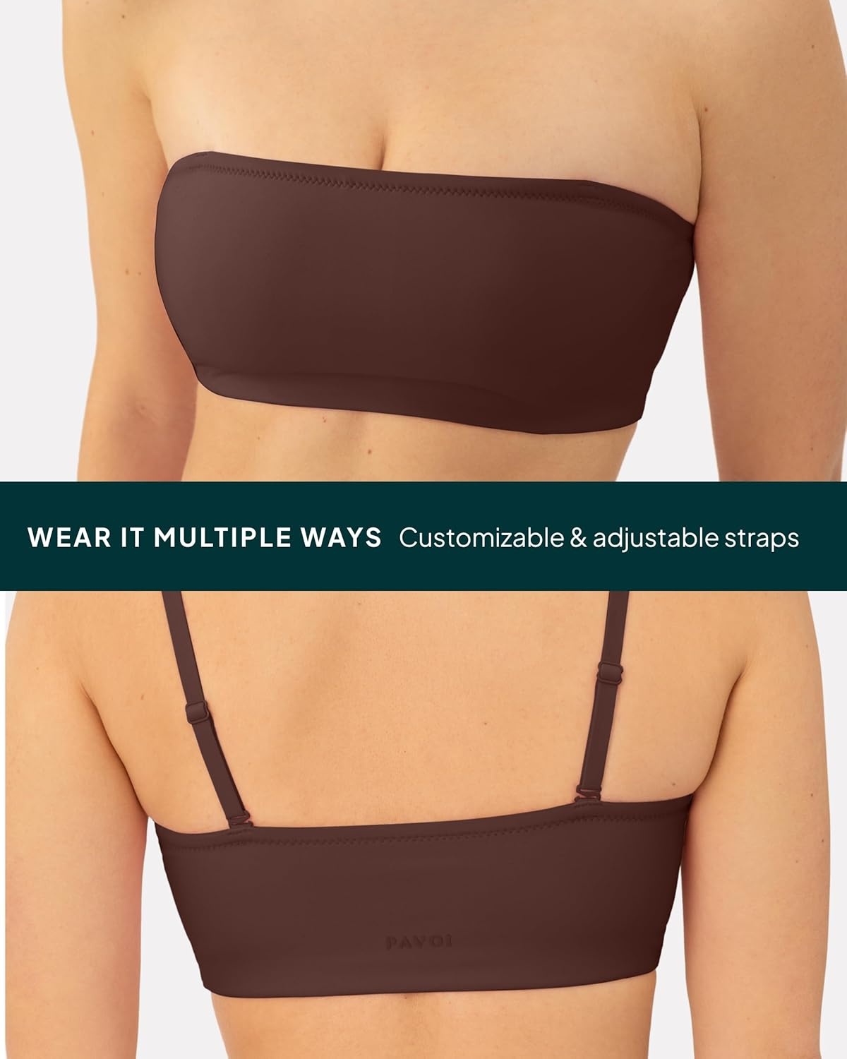 image:imagePAVOI ACTIVE Sports Bandeau Bras for Women Padded Low Support Workout Yoga Bandeau Bra with Convertible Straps FlexFlowCocoa