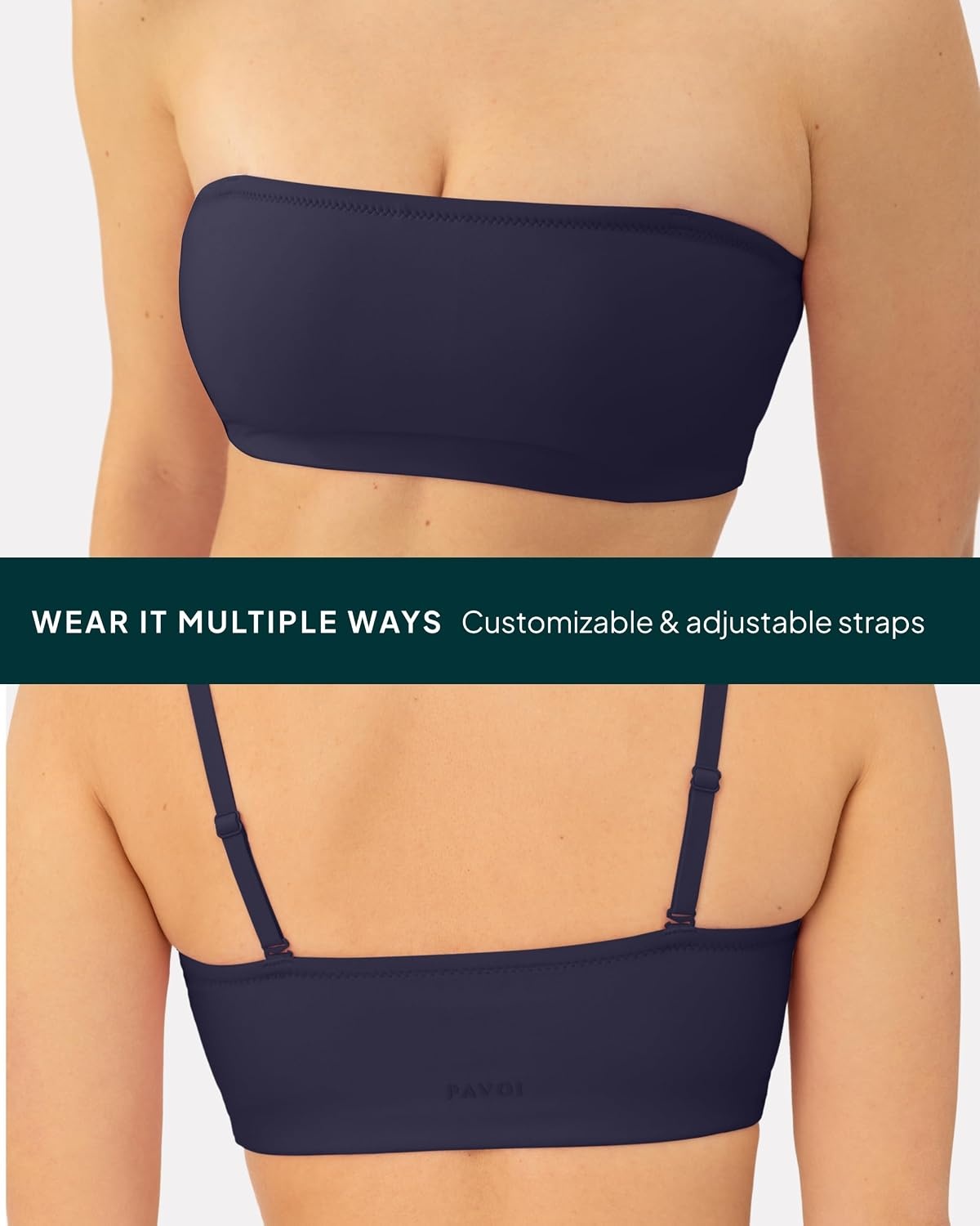 image:imagePAVOI ACTIVE Sports Bandeau Bras for Women Padded Low Support Workout Yoga Bandeau Bra with Convertible Straps FlexFlowTwilight