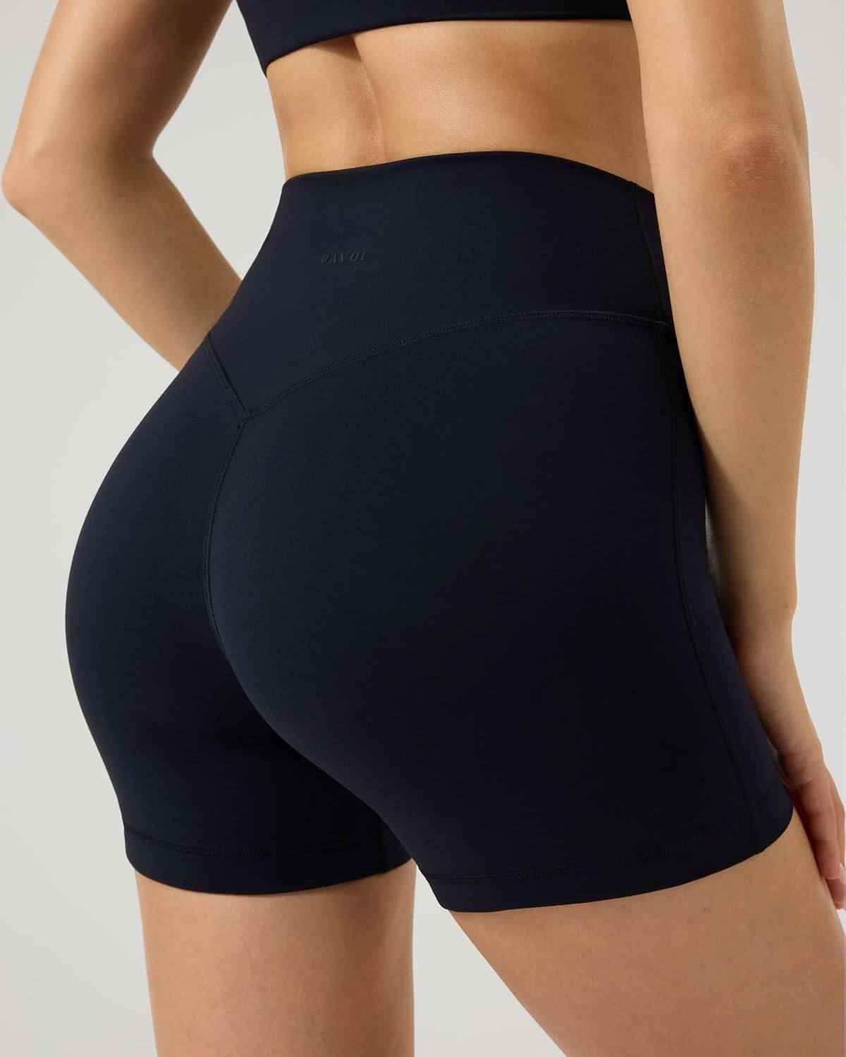 image:imagePAVOI ACTIVE Sports Crossover Shorts for Women 4 Workout V Criss Cross Waist Biker Shorts with High Waist FlexFlowBlack