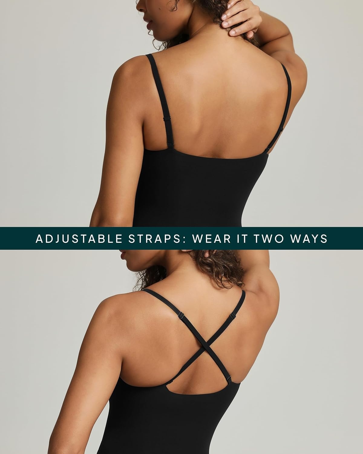 image:imagePAVOI ACTIVE Square Neck Cami Bodysuit for Women Adjustable Spaghetti Strap Bodysuit Double Lined Thong Everyday EssentialsBlack