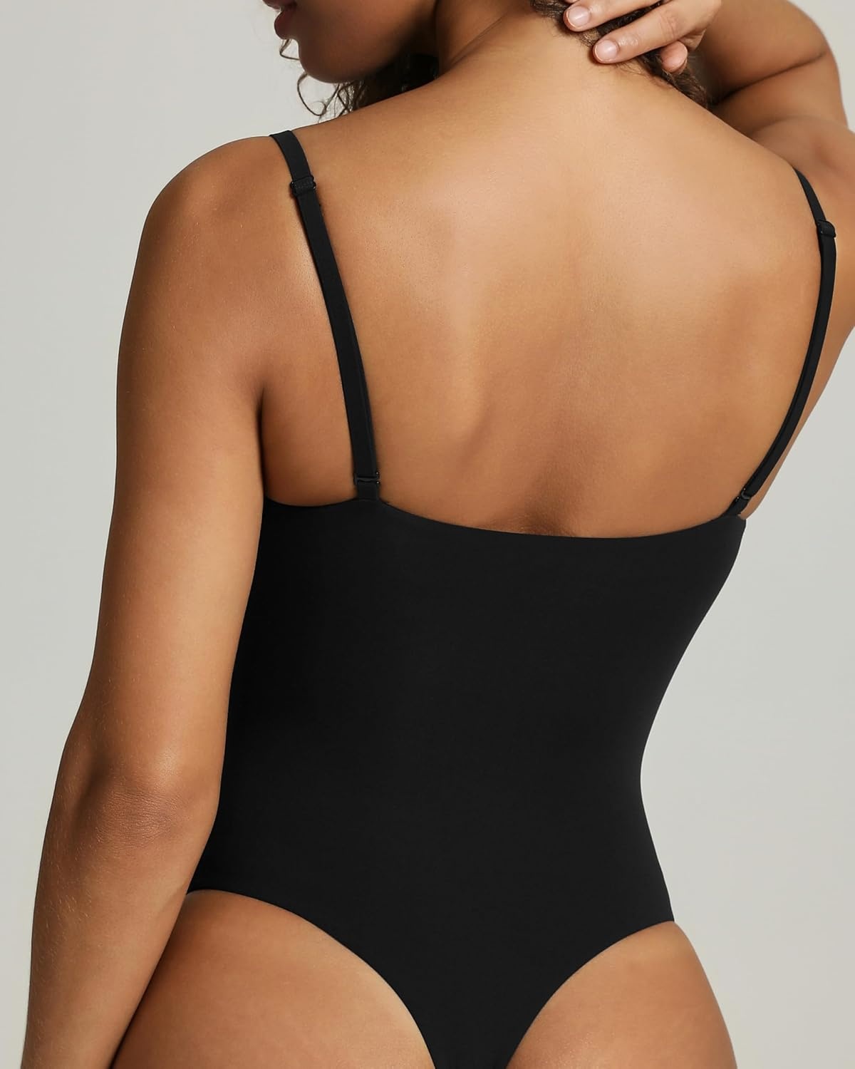 image:imagePAVOI ACTIVE Square Neck Cami Bodysuit for Women Adjustable Spaghetti Strap Bodysuit Double Lined Thong Everyday EssentialsBlack