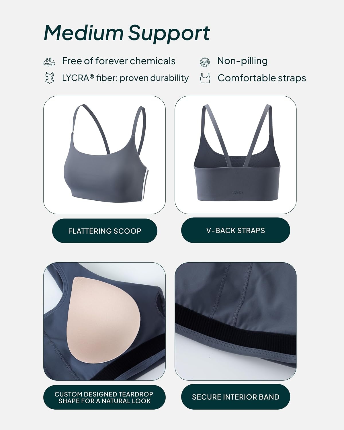 image:imagePAVOI ACTIVE Thin Spaghetti Strap Sports Bra for Women Medium Support Buttery Soft Scoop Neck Workout Yoga Bras FlexFlowThunder