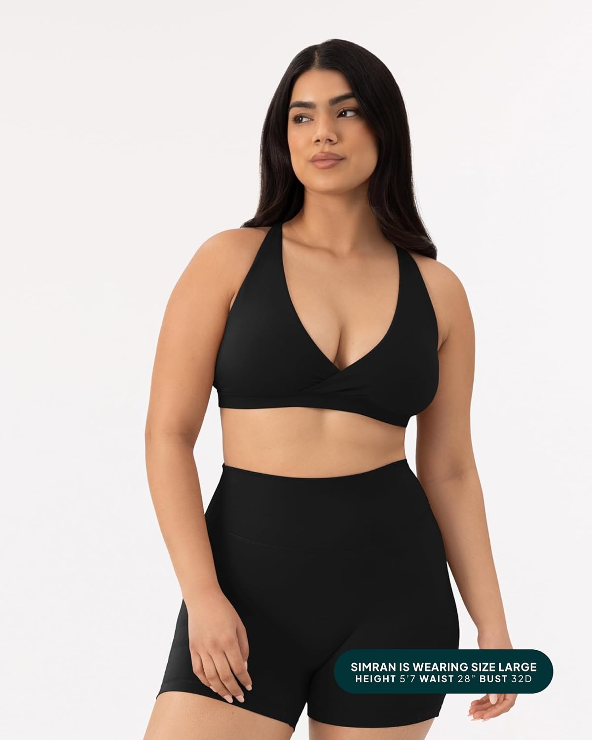 image:imagePAVOI ACTIVE V Neck Sports Bra for Women Low Support Yoga Adjustable Straps Deep V Plunge Bra Removable Pads FlexFlowBlack