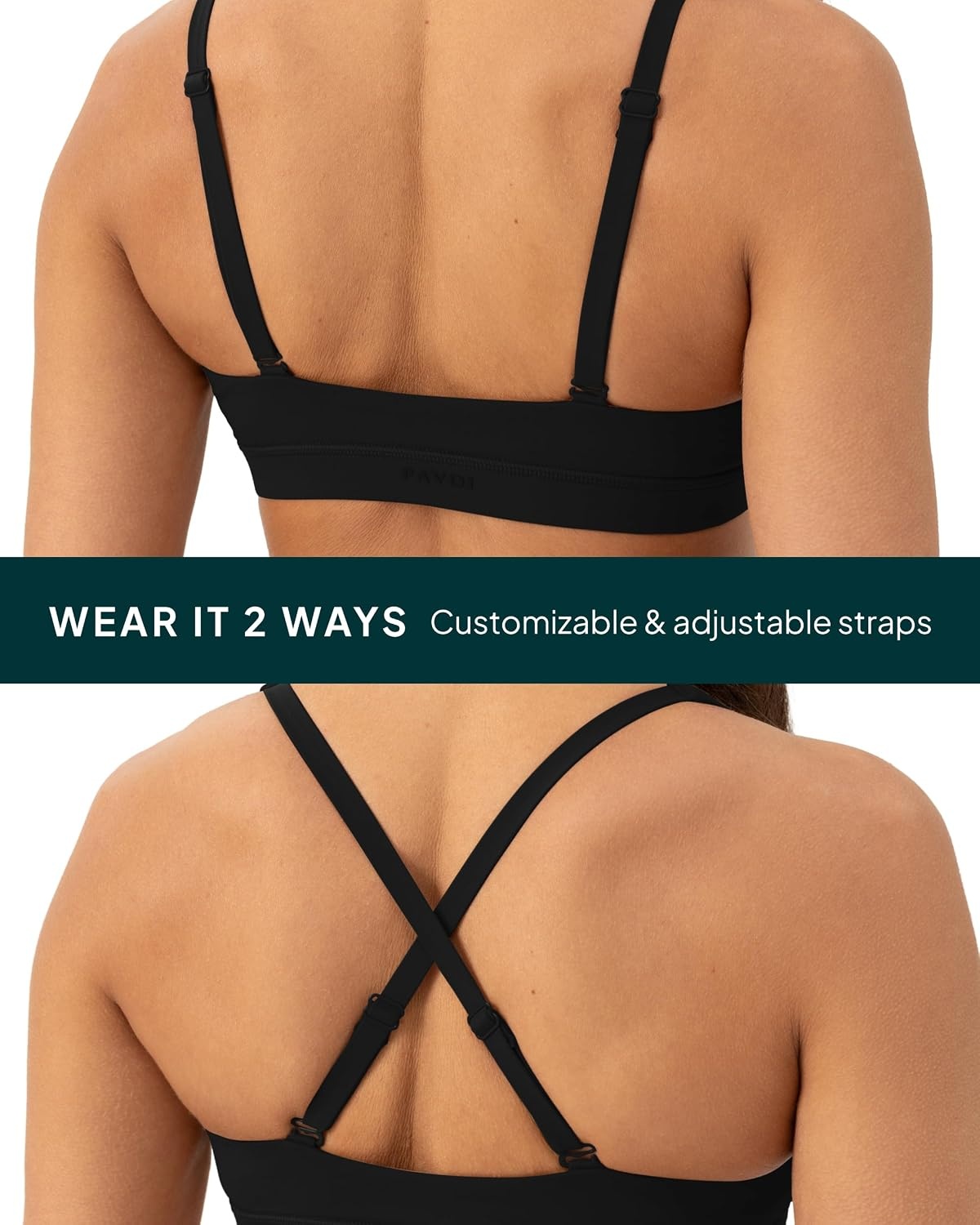 image:imagePAVOI ACTIVE V Neck Sports Bra for Women Low Support Yoga Adjustable Straps Deep V Plunge Bra Removable Pads FlexFlowBlack