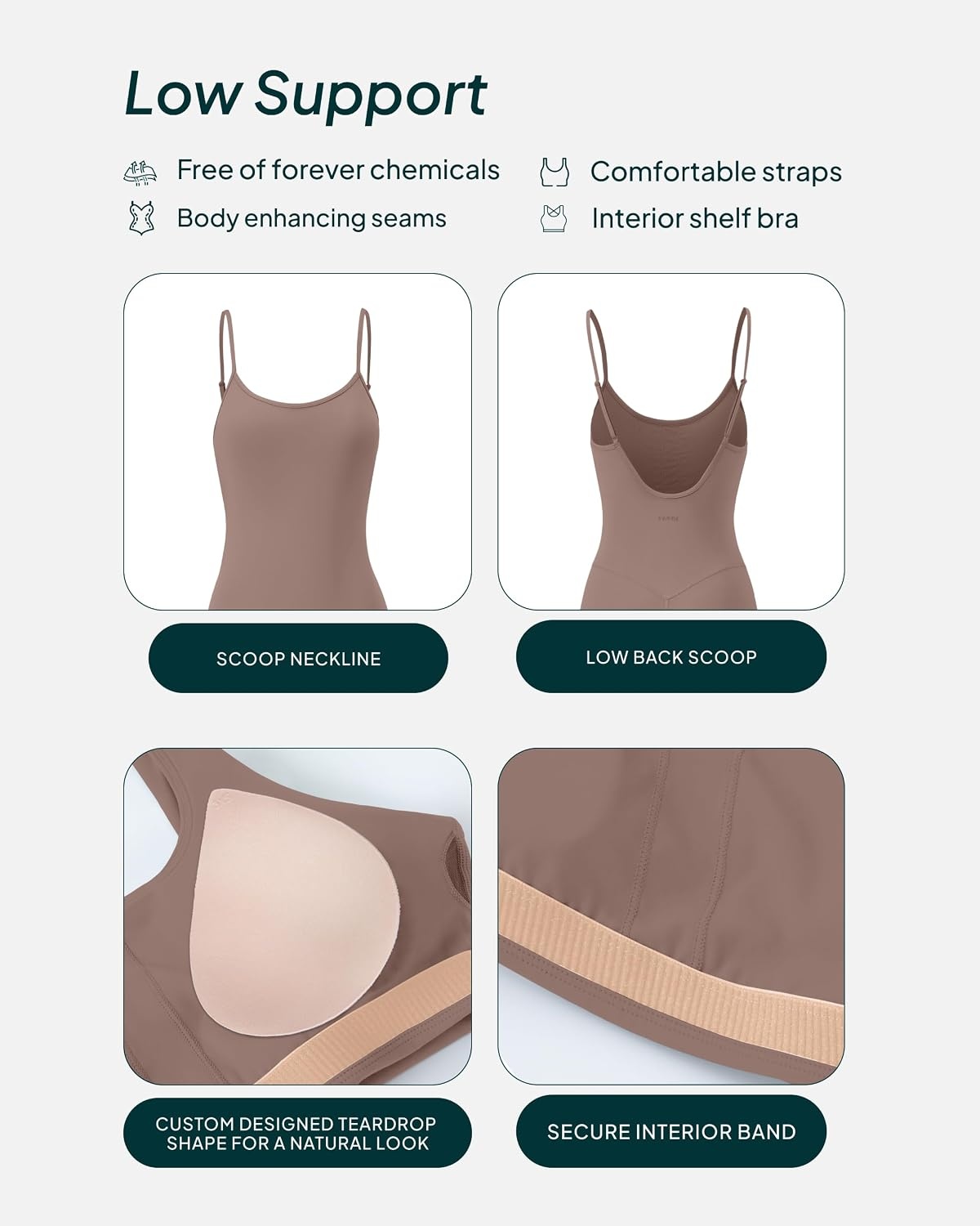 image:imagePAVOI ACTIVE Workout One Piece Jumpsuits for Women Adjustable Straps Low Back Shelf Bra FullLength Gym Romper HiPerformTeak