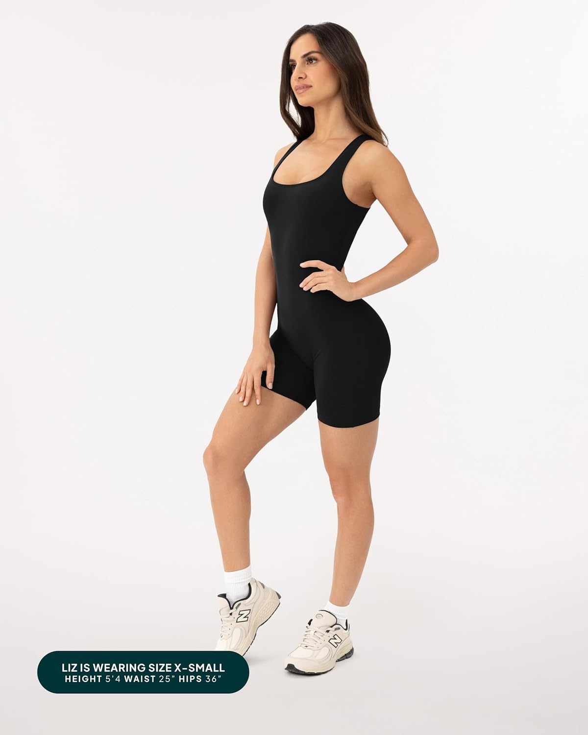 image:imagePAVOI ACTIVE Workout OnePiece for Women Square Neck Gym Bodysuit BuiltIn Shelf Bra 5 Romper Jumpsuit Shorts HiPerformBlack