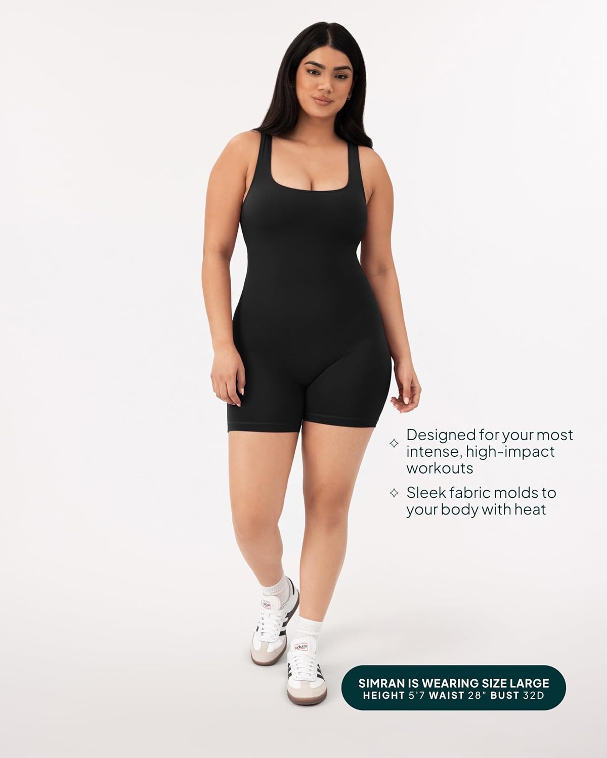 image:imagePAVOI ACTIVE Workout OnePiece for Women Square Neck Gym Bodysuit BuiltIn Shelf Bra 5 Romper Jumpsuit Shorts HiPerformBlack