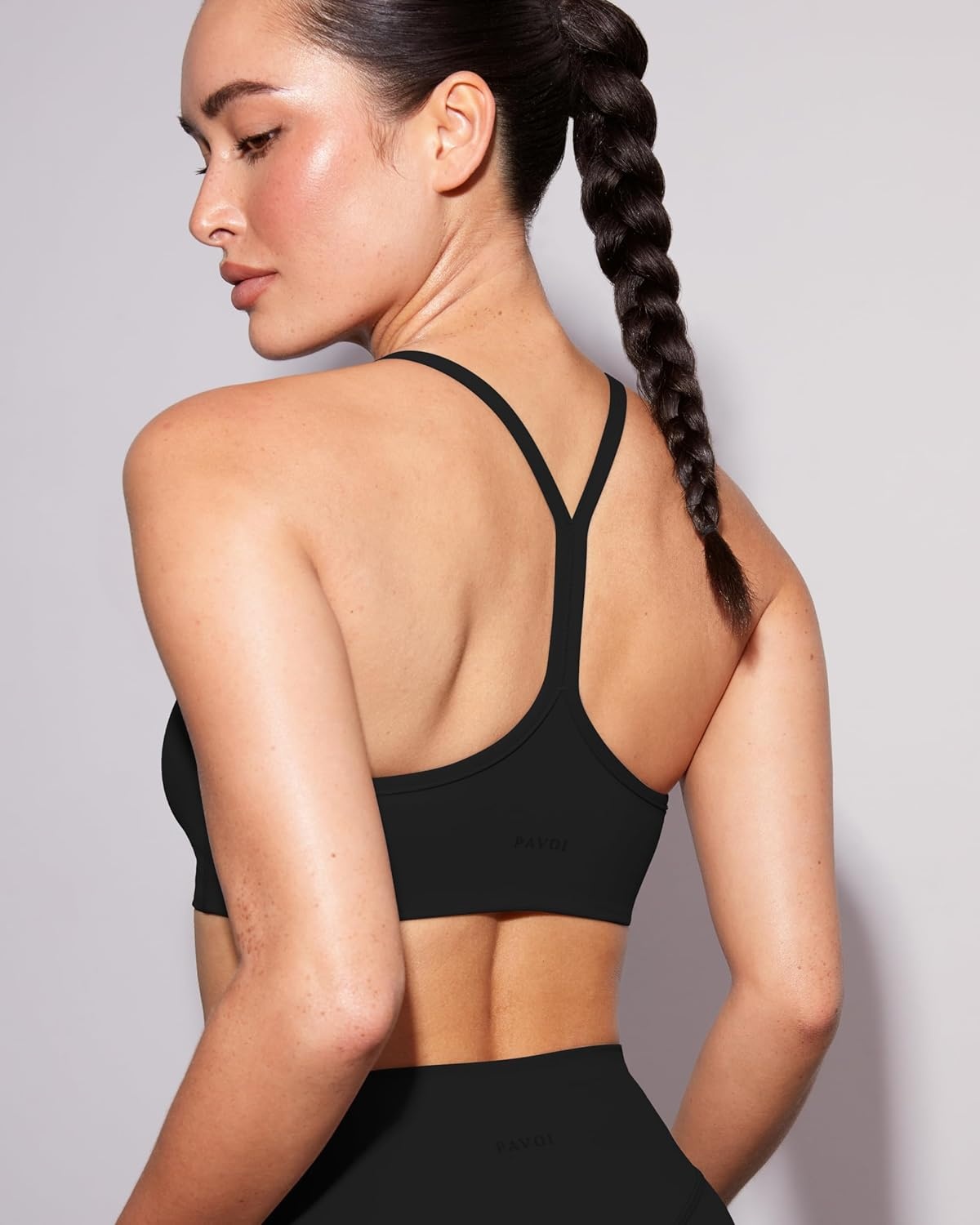 image:imagePAVOI ACTIVE Yoga Racerback Bras for Women Buttery Soft Low Support Scoop Neck YBack Thin Strap Sports Bra FlexFlowBlack