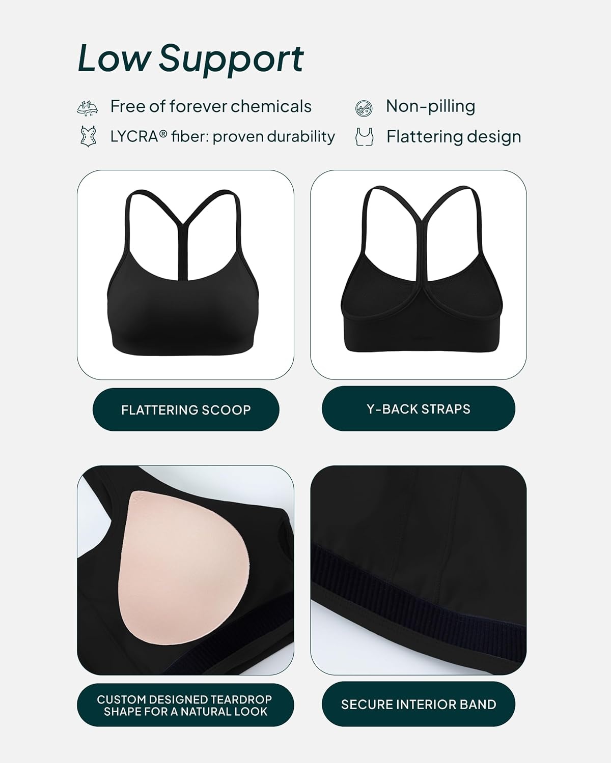 image:imagePAVOI ACTIVE Yoga Racerback Bras for Women Buttery Soft Low Support Scoop Neck YBack Thin Strap Sports Bra FlexFlowBlack