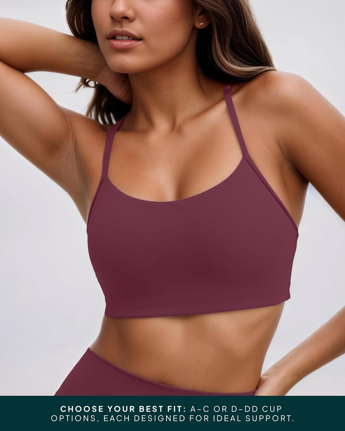 image:imagePAVOI ACTIVE Yoga Racerback Bras for Women Buttery Soft Low Support Scoop Neck YBack Thin Strap Sports Bra FlexFlowBordeaux
