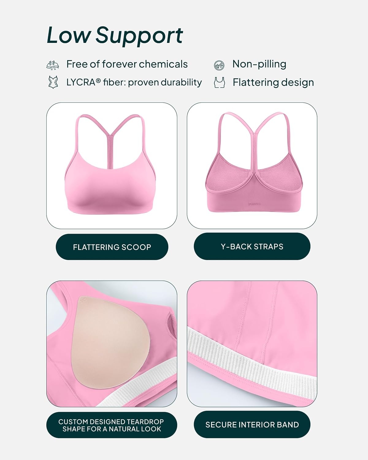 image:imagePAVOI ACTIVE Yoga Racerback Bras for Women Buttery Soft Low Support Scoop Neck YBack Thin Strap Sports Bra FlexFlowBubblegum