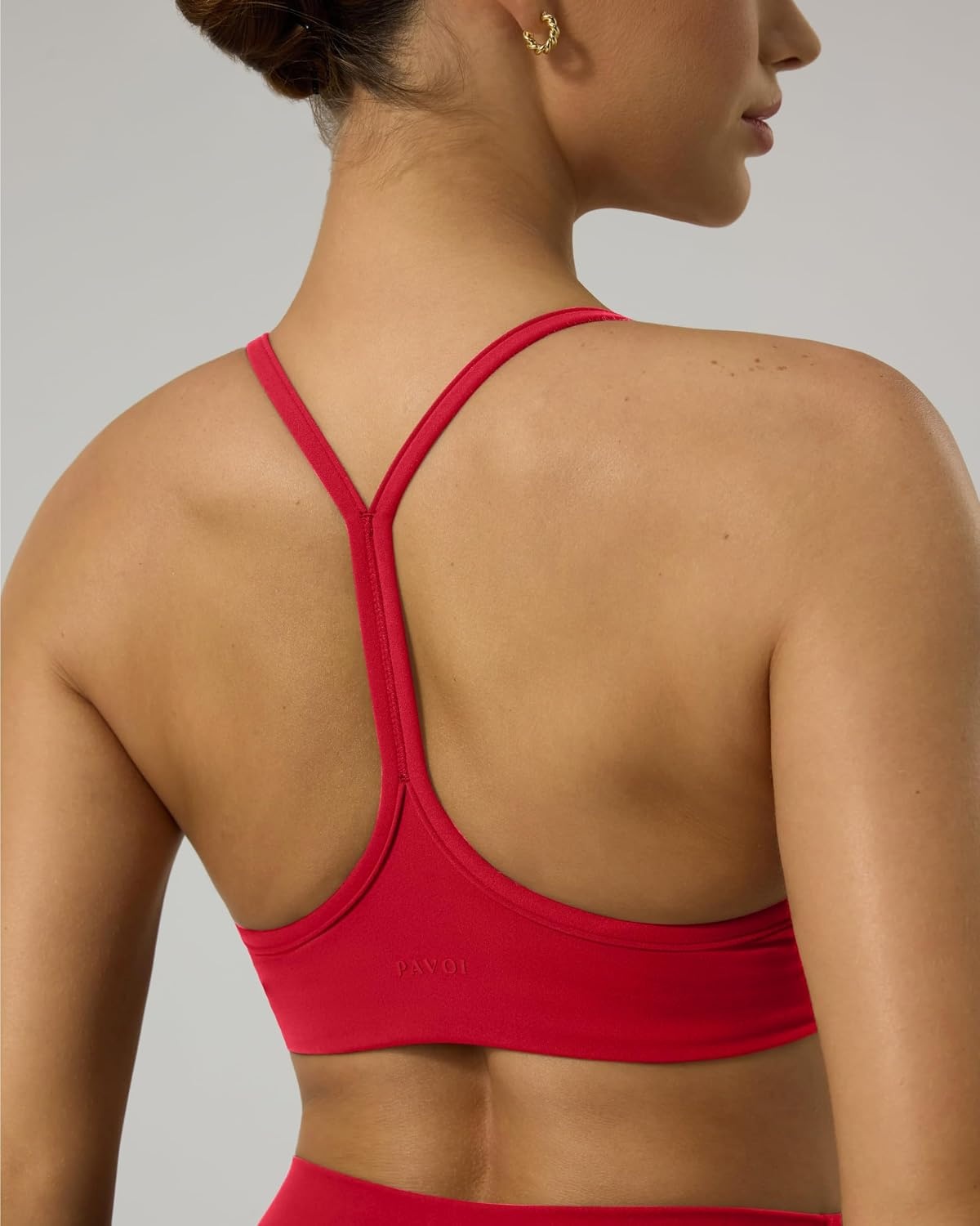 image:imagePAVOI ACTIVE Yoga Racerback Bras for Women Buttery Soft Low Support Scoop Neck YBack Thin Strap Sports Bra FlexFlowChilli Red