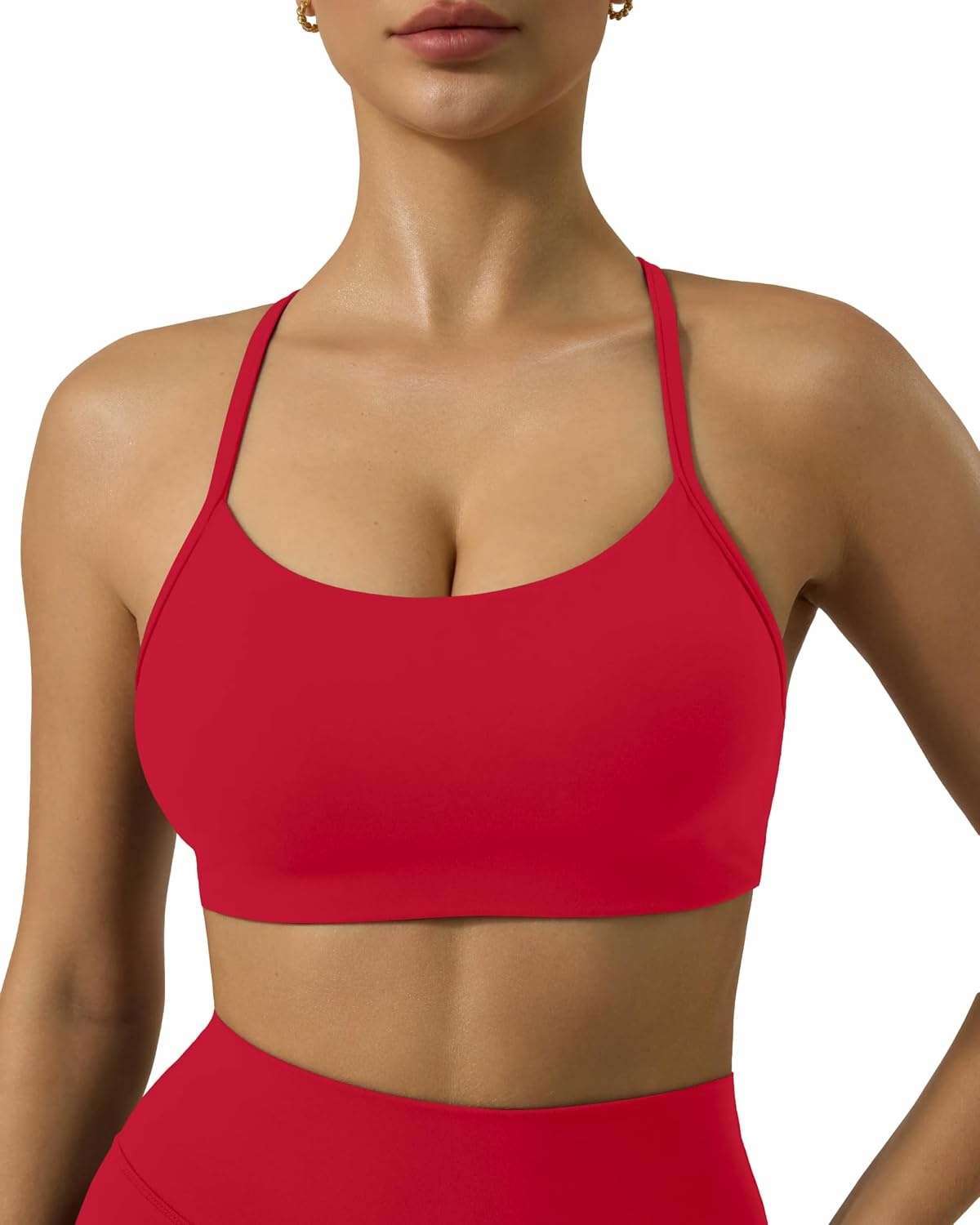 image:imagePAVOI ACTIVE Yoga Racerback Bras for Women Buttery Soft Low Support Scoop Neck YBack Thin Strap Sports Bra FlexFlowChilli Red