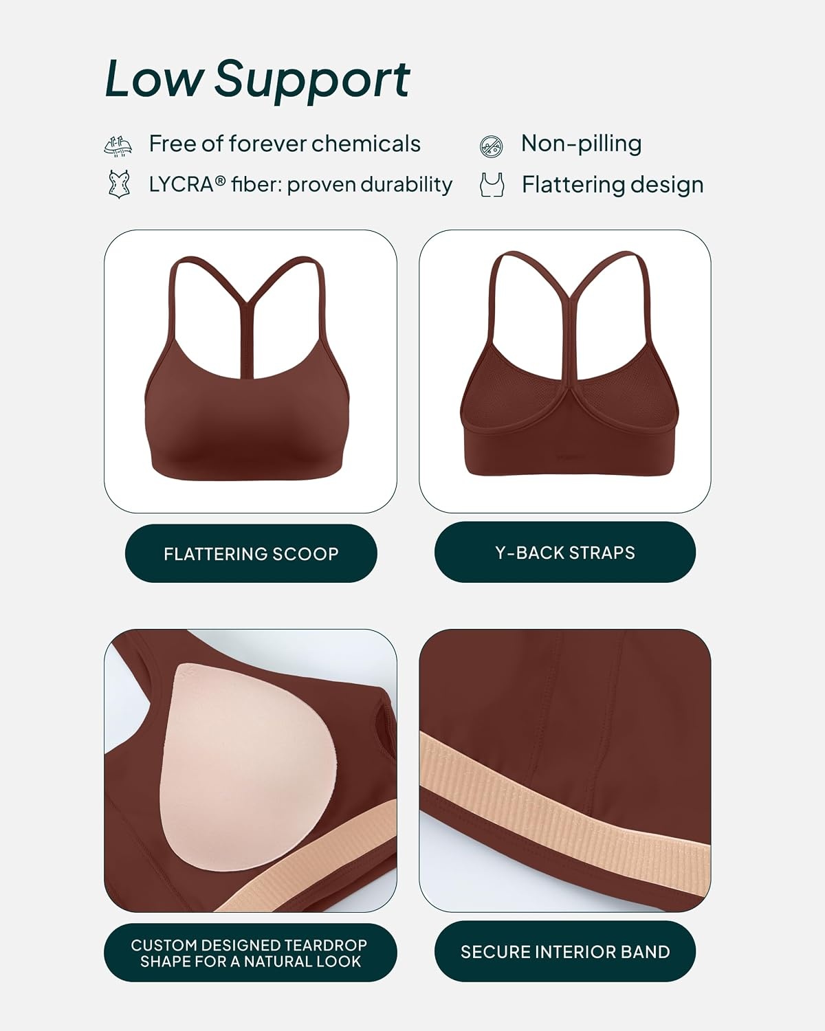 image:imagePAVOI ACTIVE Yoga Racerback Bras for Women Buttery Soft Low Support Scoop Neck YBack Thin Strap Sports Bra FlexFlowChocolate