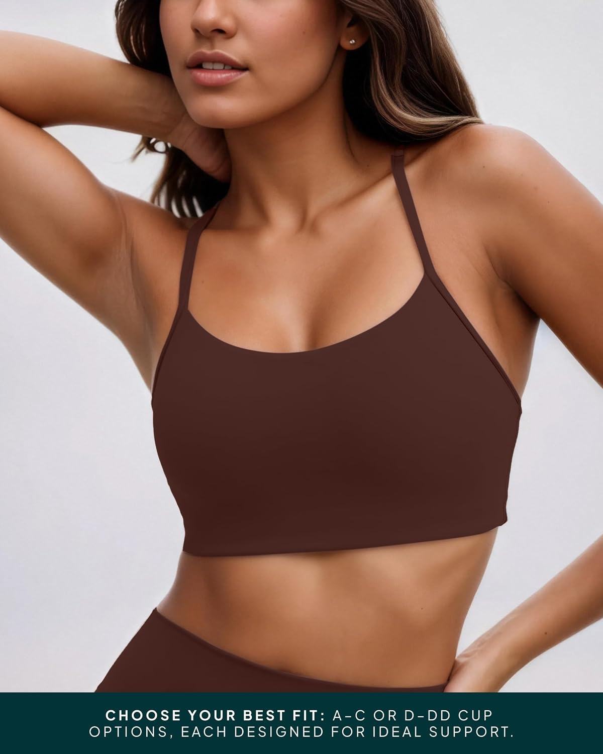 image:imagePAVOI ACTIVE Yoga Racerback Bras for Women Buttery Soft Low Support Scoop Neck YBack Thin Strap Sports Bra FlexFlowCocoa