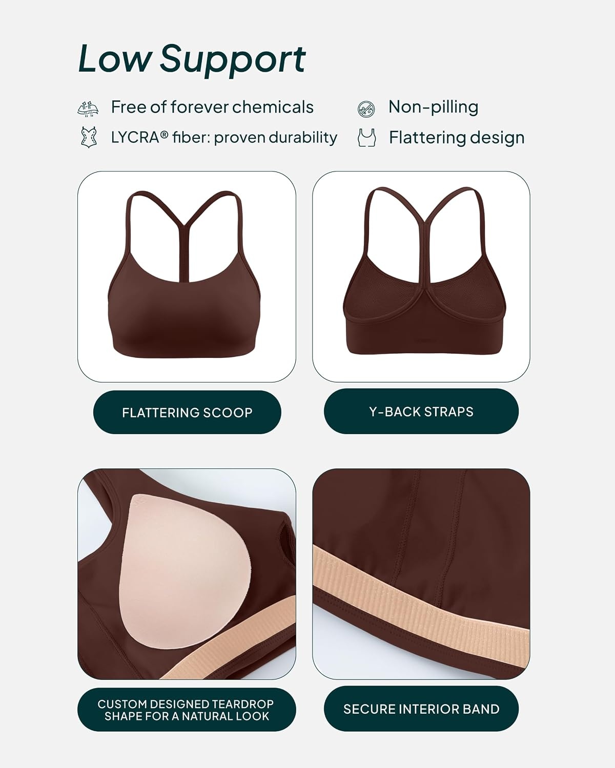 image:imagePAVOI ACTIVE Yoga Racerback Bras for Women Buttery Soft Low Support Scoop Neck YBack Thin Strap Sports Bra FlexFlowCocoa