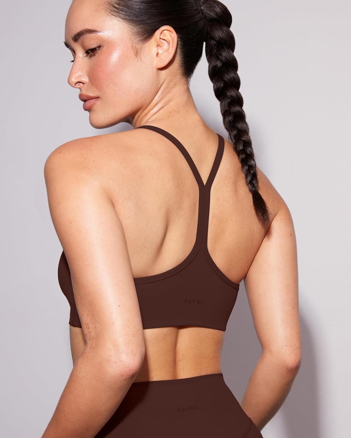 image:imagePAVOI ACTIVE Yoga Racerback Bras for Women Buttery Soft Low Support Scoop Neck YBack Thin Strap Sports Bra FlexFlowCocoa