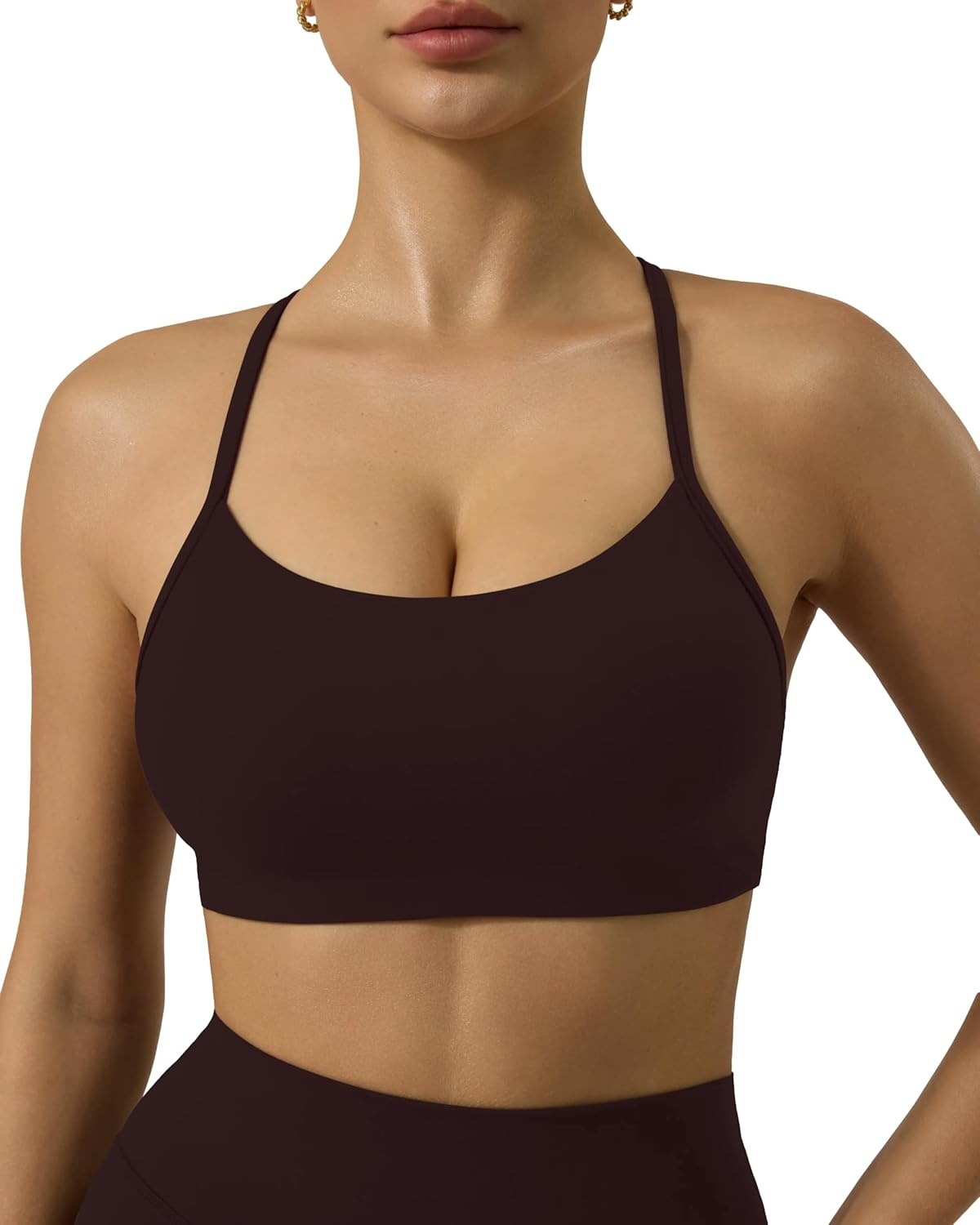 image:imagePAVOI ACTIVE Yoga Racerback Bras for Women Buttery Soft Low Support Scoop Neck YBack Thin Strap Sports Bra FlexFlowEspresso
