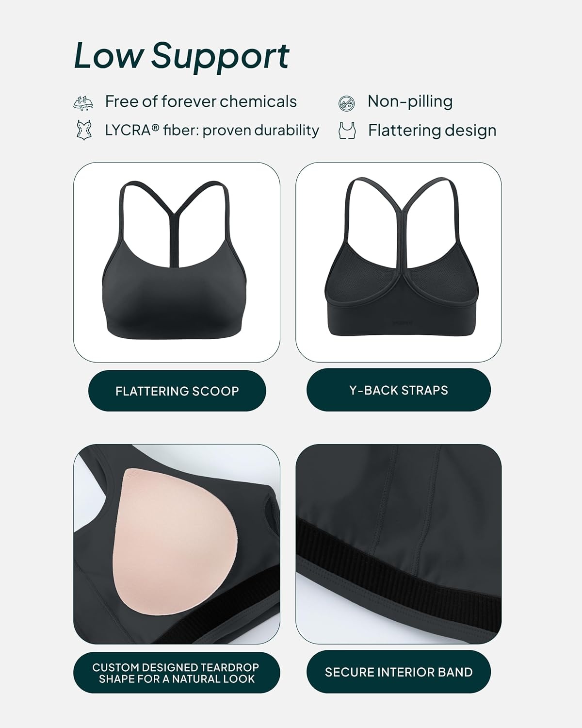 image:imagePAVOI ACTIVE Yoga Racerback Bras for Women Buttery Soft Low Support Scoop Neck YBack Thin Strap Sports Bra FlexFlowForest Slate