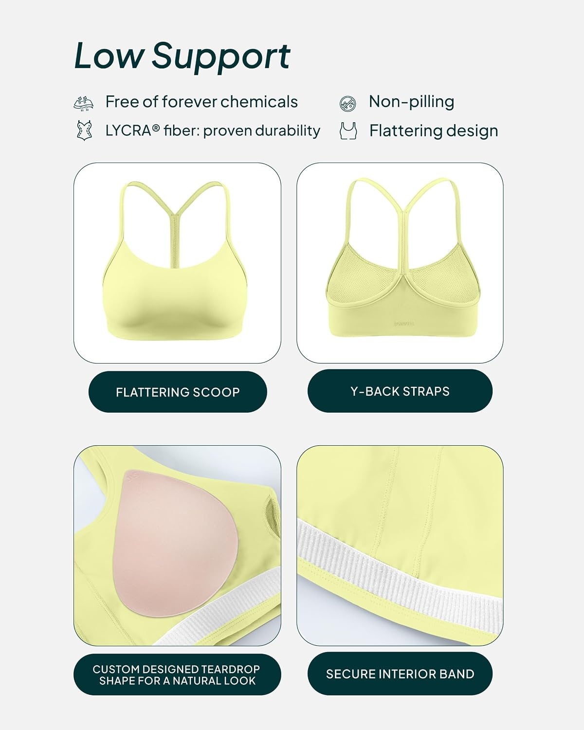 image:imagePAVOI ACTIVE Yoga Racerback Bras for Women Buttery Soft Low Support Scoop Neck YBack Thin Strap Sports Bra FlexFlowLemonade