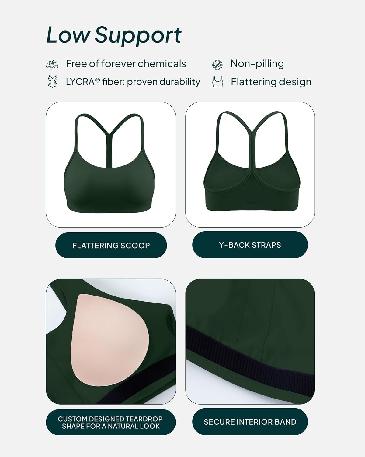 image:imagePAVOI ACTIVE Yoga Racerback Bras for Women Buttery Soft Low Support Scoop Neck YBack Thin Strap Sports Bra FlexFlowPine Green