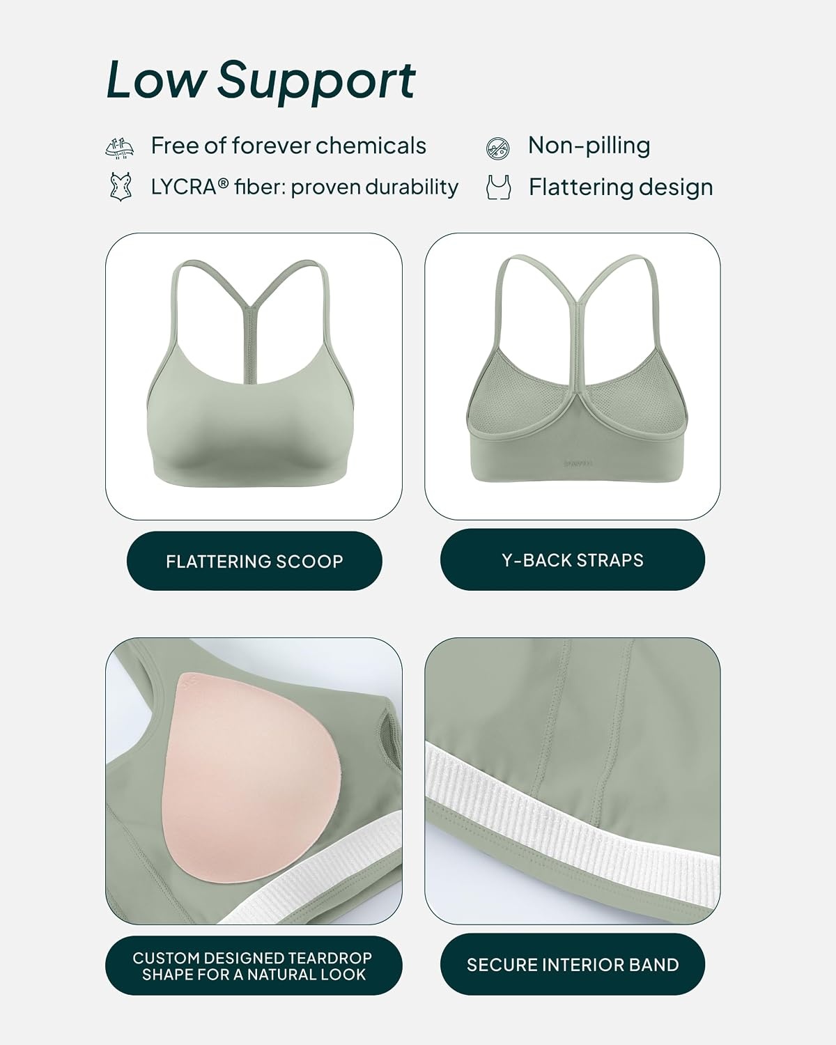 image:imagePAVOI ACTIVE Yoga Racerback Bras for Women Buttery Soft Low Support Scoop Neck YBack Thin Strap Sports Bra FlexFlowSage