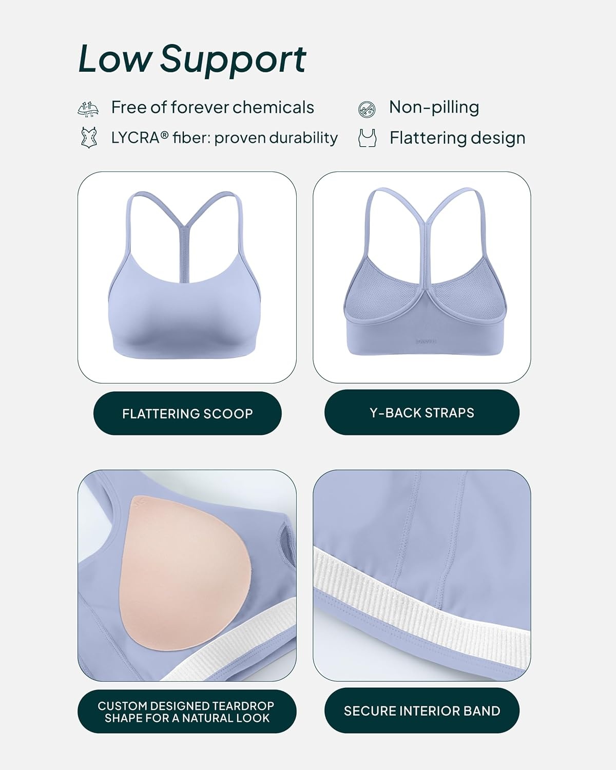 image:imagePAVOI ACTIVE Yoga Racerback Bras for Women Buttery Soft Low Support Scoop Neck YBack Thin Strap Sports Bra FlexFlowSeabreeze