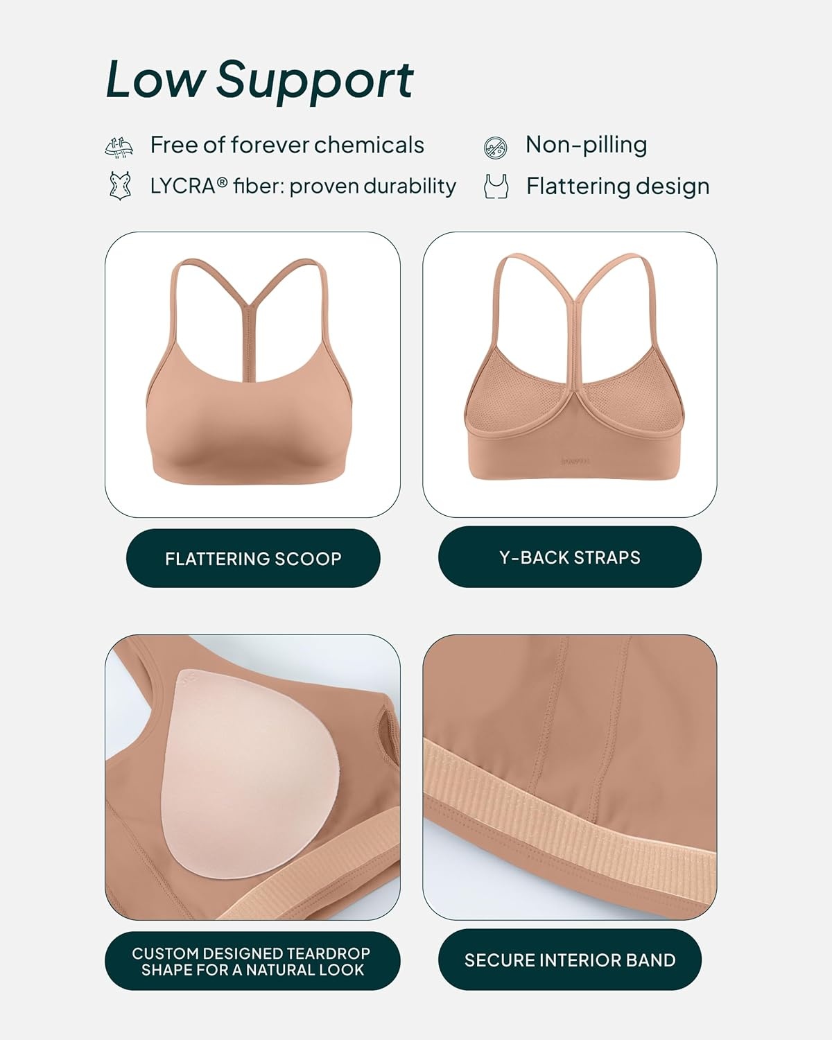 image:imagePAVOI ACTIVE Yoga Racerback Bras for Women Buttery Soft Low Support Scoop Neck YBack Thin Strap Sports Bra FlexFlowSienna