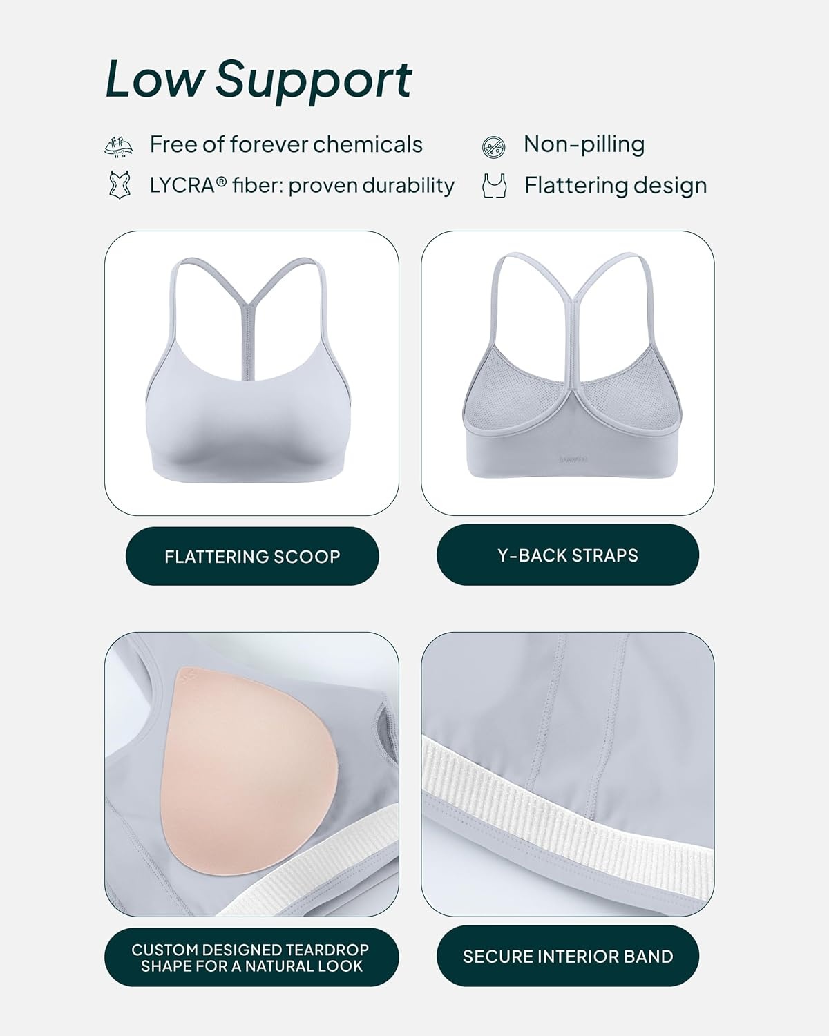 image:imagePAVOI ACTIVE Yoga Racerback Bras for Women Buttery Soft Low Support Scoop Neck YBack Thin Strap Sports Bra FlexFlowSilver