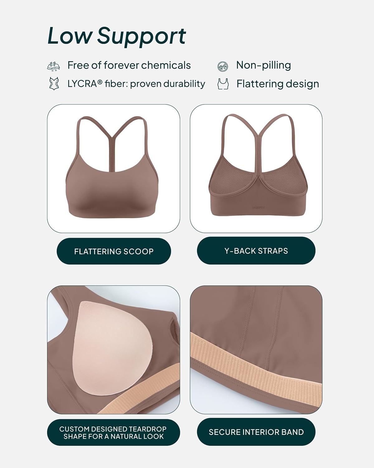 image:imagePAVOI ACTIVE Yoga Racerback Bras for Women Buttery Soft Low Support Scoop Neck YBack Thin Strap Sports Bra FlexFlowTeak