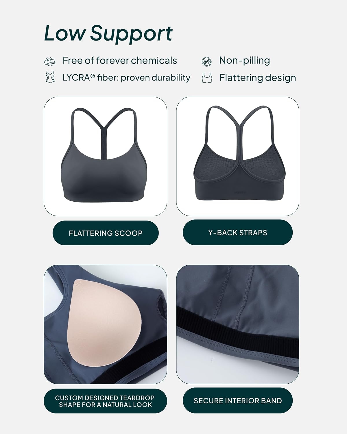 image:imagePAVOI ACTIVE Yoga Racerback Bras for Women Buttery Soft Low Support Scoop Neck YBack Thin Strap Sports Bra FlexFlowThunder