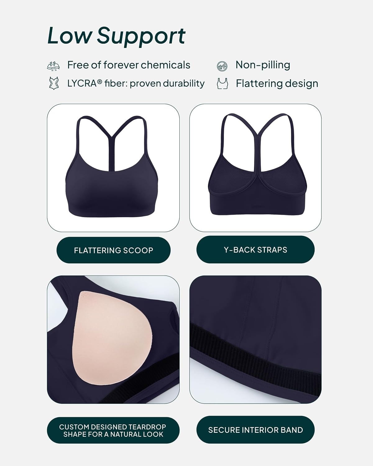 image:imagePAVOI ACTIVE Yoga Racerback Bras for Women Buttery Soft Low Support Scoop Neck YBack Thin Strap Sports Bra FlexFlowTwilight