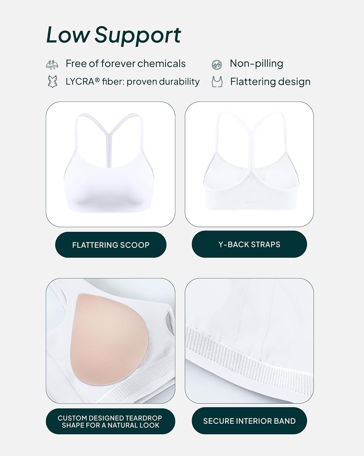 image:imagePAVOI ACTIVE Yoga Racerback Bras for Women Buttery Soft Low Support Scoop Neck YBack Thin Strap Sports Bra FlexFlowWhite