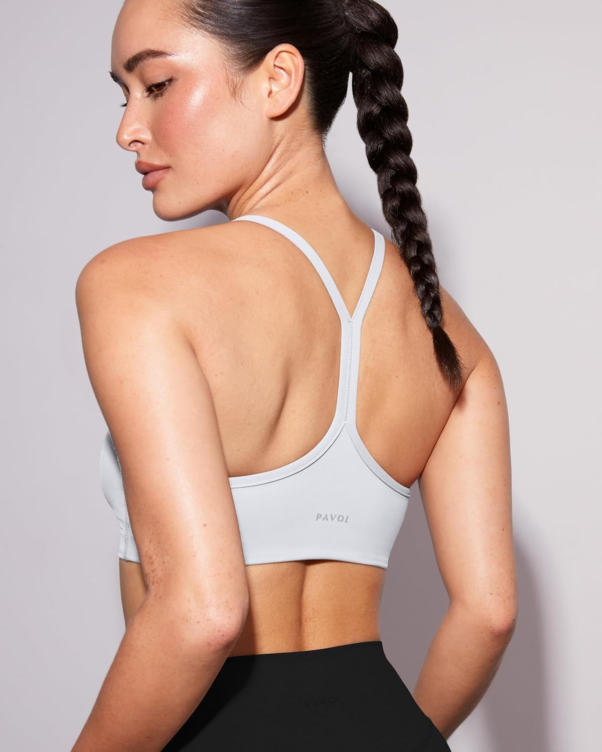 image:imagePAVOI ACTIVE Yoga Racerback Bras for Women Buttery Soft Low Support Scoop Neck YBack Thin Strap Sports Bra FlexFlowWhite