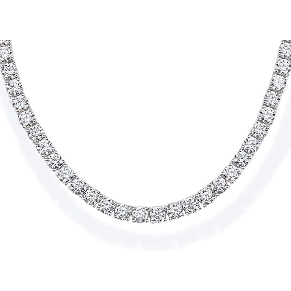 image:imagePAVOI 14K Gold Plated 3mm Simulated Diamond Tennis Necklace  Chunky Long Necklace for Women  Sizes 16 and 18White Gold