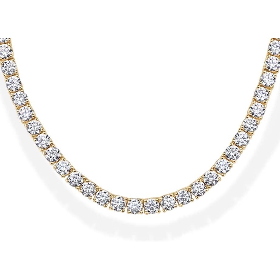 image:imagePAVOI 14K Gold Plated 3mm Simulated Diamond Tennis Necklace Chunky Long Necklace for Women Sizes 16 and 18Yellow Gold