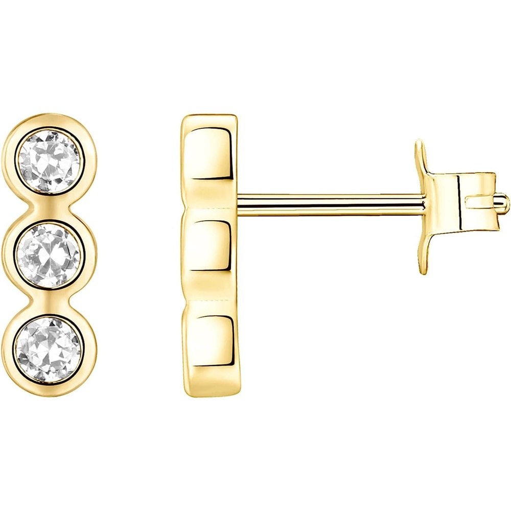 image:imagePAVOI 14K Gold Plated 925 Sterling Silver CZ Simulated Diamond Earrings Dainty Geometric Shape Mini Bar Stud Earrings for WomenYellow Gold