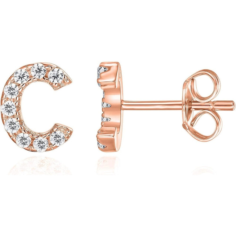 image:imagePAVOI 14K Gold Plated 925 Sterling Silver Cubic Zirconia Initial Letter Stud Earrings for Women Simulated Diamond Alphabet Letter Earrings C